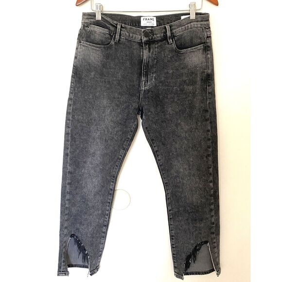 Frame Le High Straight Leg Jeans Silver Strike Split Hem Frayed Denim Sz 30 - Picture 2 of 13